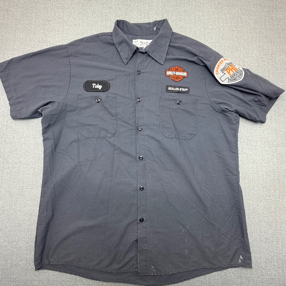 Harley Davidson Dealer Staff Mechanic Work Shirt Mens XL WearGuard Gray Patch